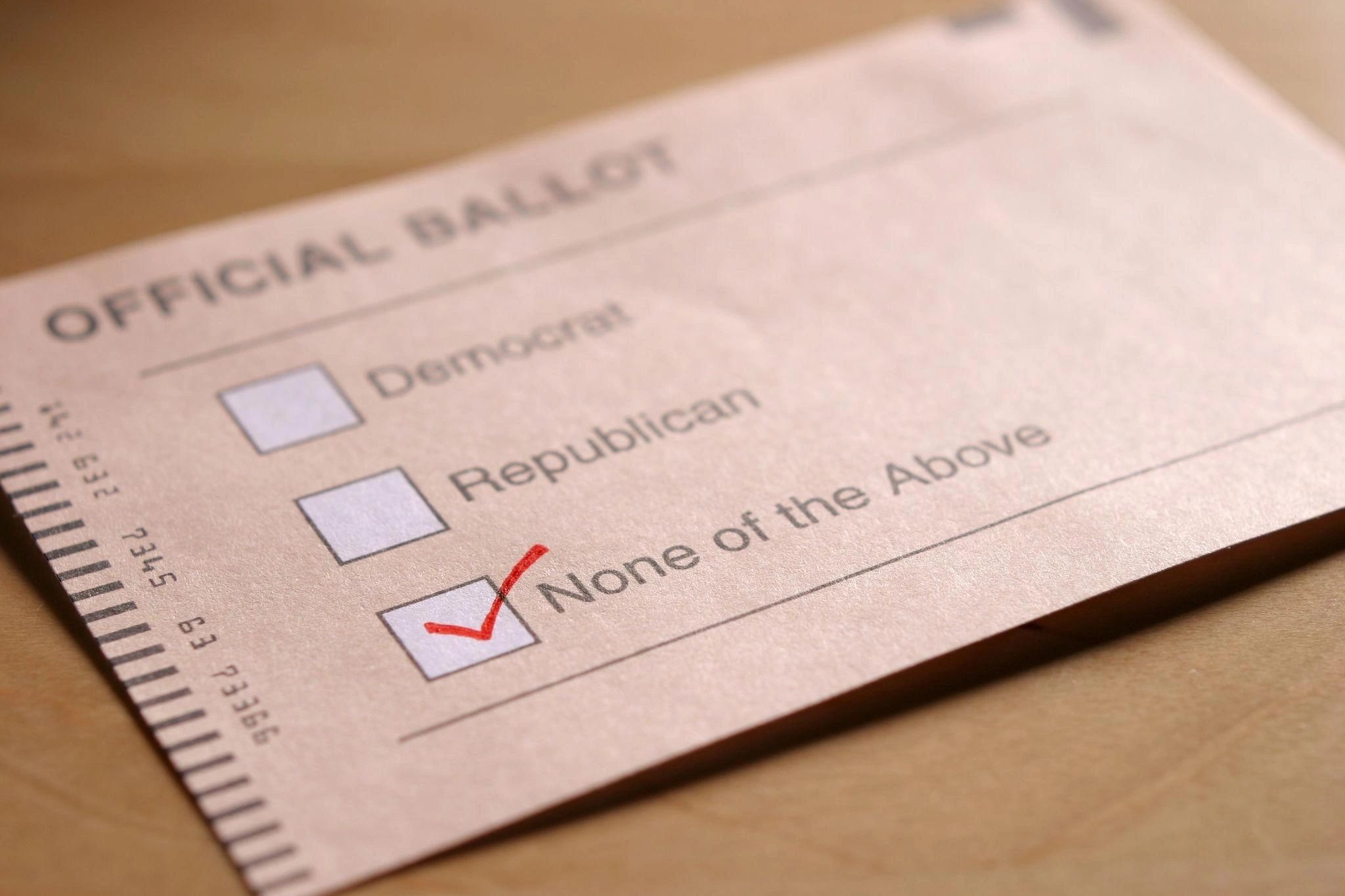 A ballot with None of the Above selected