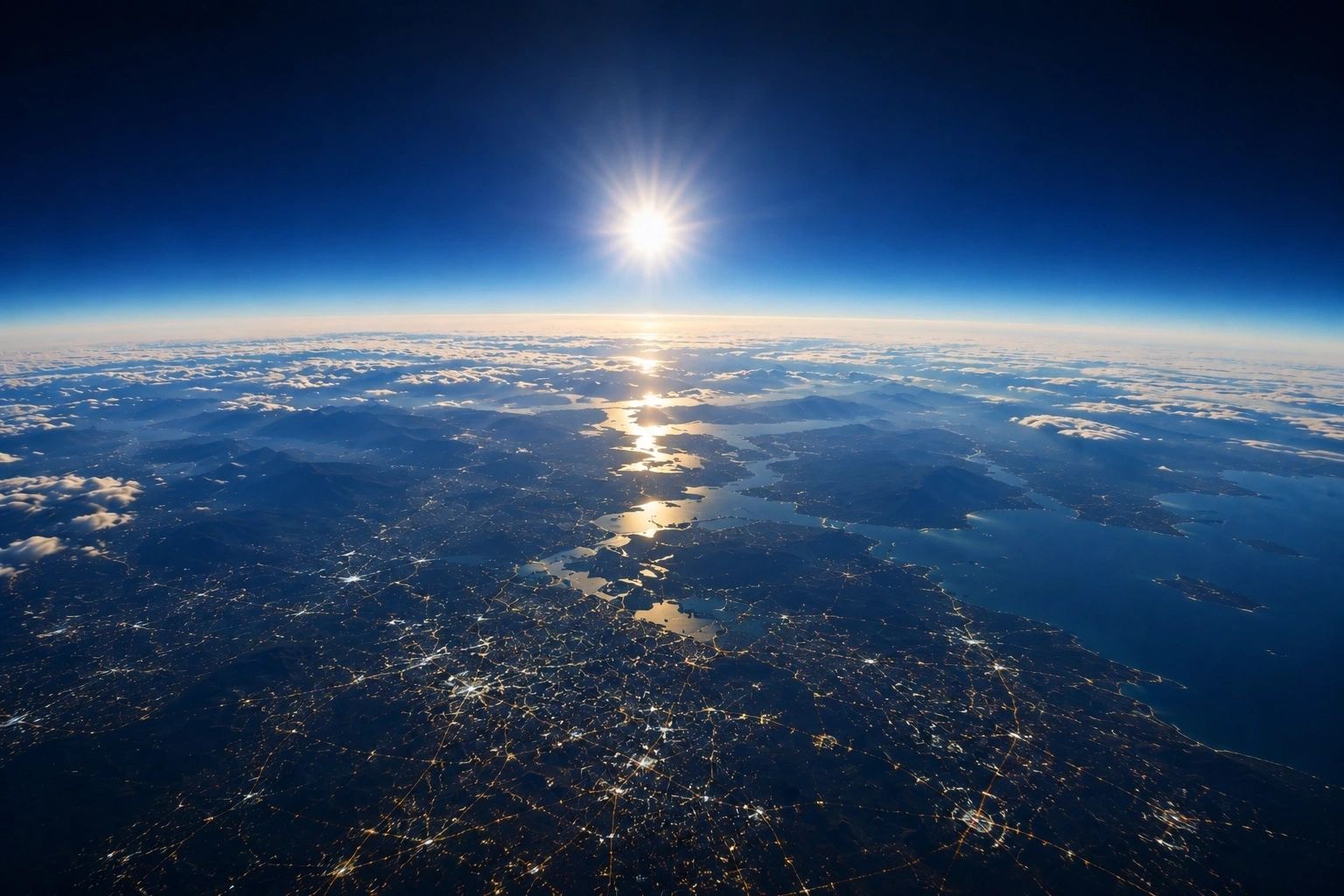 Sunrise over Earth viewed from high above