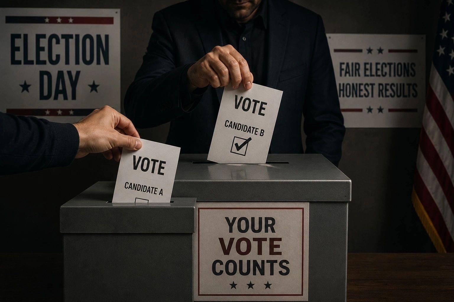 Voters placing ballots into a box